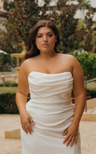 Essense of Australia Plus Wedding Dresses at Fantastic Finds in Lansing, MI  - SIMPLE STRAPLESS COLUMN WEDDING DRESS WITH SIDE SLIT | Fantastic Finds