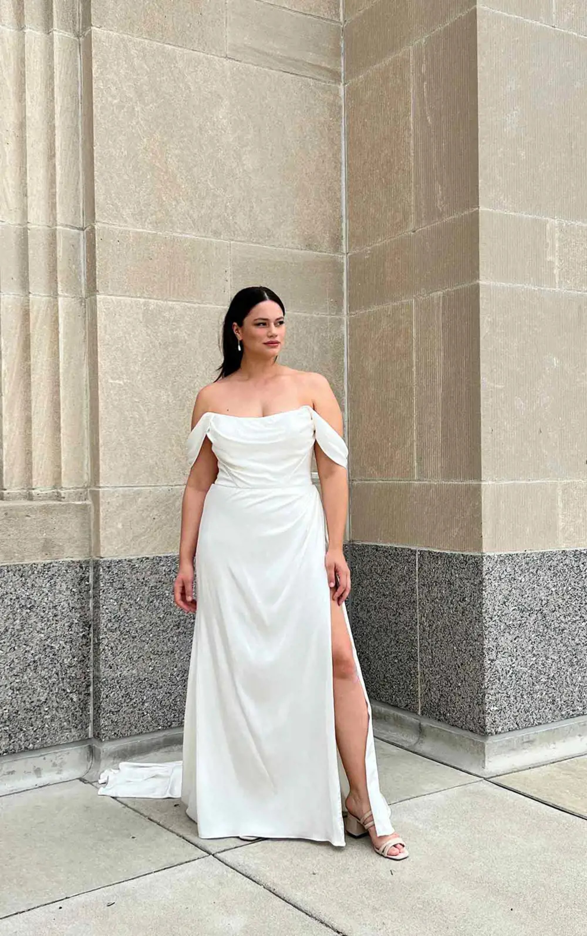 Martina Liana Plus Size GLAMOROUS PLUS SIZE SILK SATIN WEDDING DRESS WITH OFF THE SHOULDER STRAPS Fantastic Finds