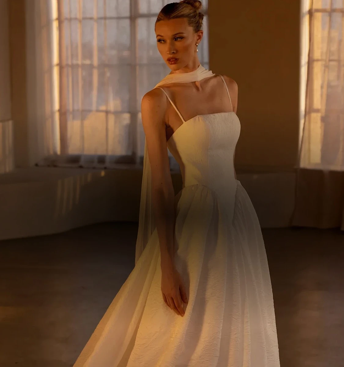 Model wearing ML1998 bridal gown, mobile banner