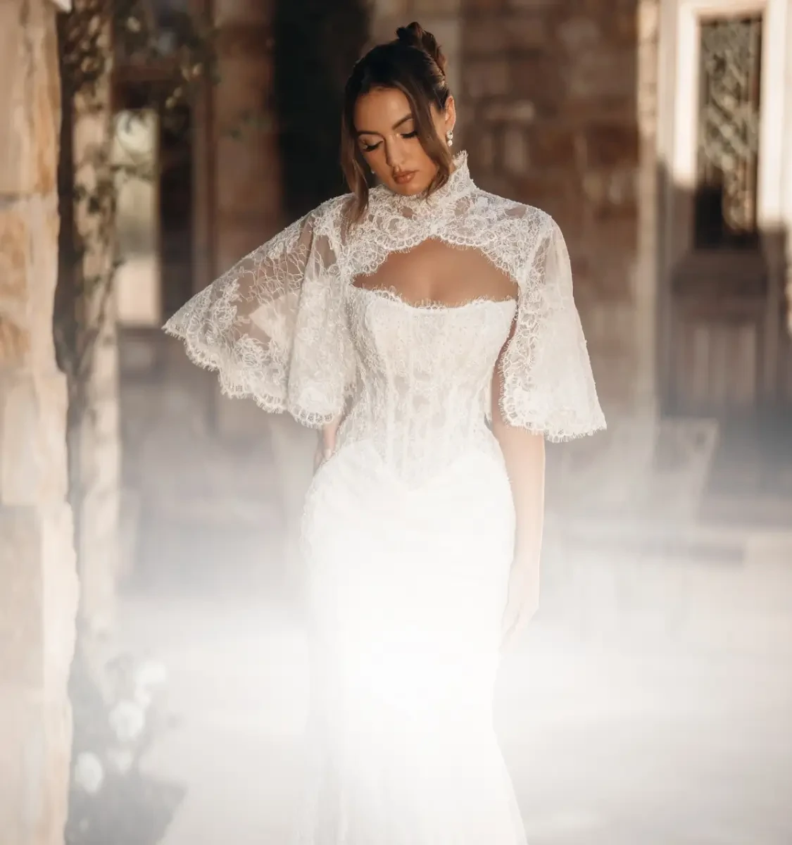 Model wearing ML bridal gown, mobile banner