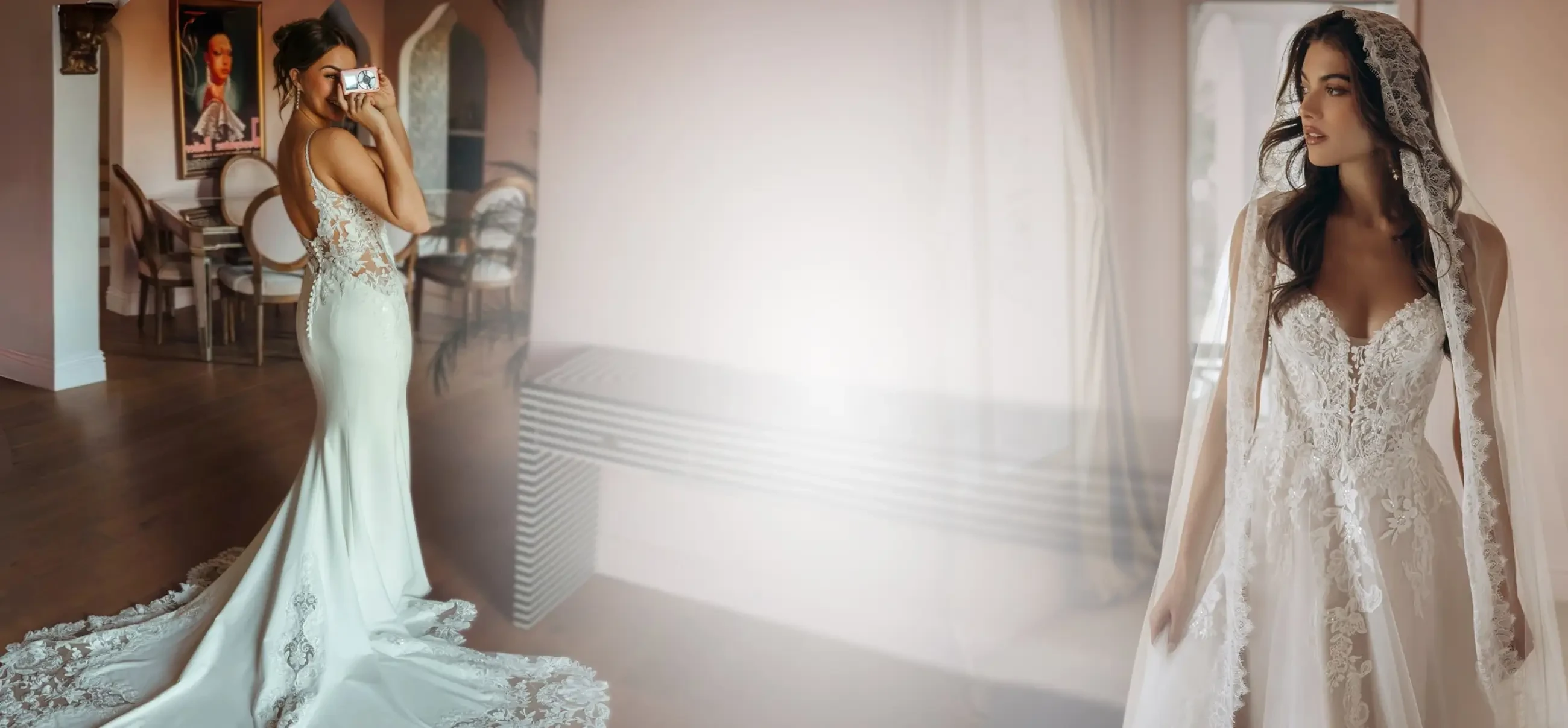 Model wearing Stella York bridal gown, desktop banner